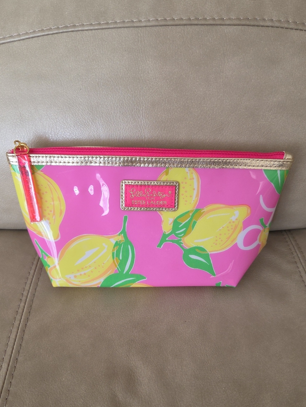 Lilly Pulitzer For Estee Lauder Pink Lemon Print Cosmetic Pouch